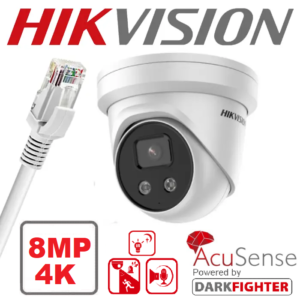 HIKVISION 8MP 4K ACUSENSE TWO WAY AUDIO STROBE LIGHT AND AUDIBLE WARRNING FIXED TURRET NETWORK CAMERA 2.8MM DS-2CD2386G2H-IS2U/SL