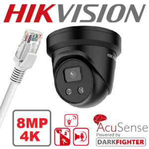 HIKVISION 8MP 4K ACUSENSE TWO WAY AUDIO STROBE LIGHT AND AUDIBLE WARRNING FIXED TURRET NETWORK CAMERA 2.8MM DS-2CD2386G2H-IS2U/SL – BLACK