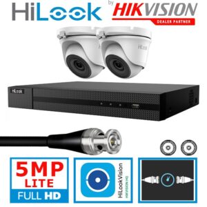Hilook by Hikvision 4 Channel 5MP Lite Kit With Audio Cameras DVR-204Q-M1+ 2X THC-T150-MS White