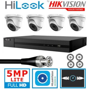 Hilook by Hikvision 4 Channel 5MP Lite Kit DVR 204Q-M1+ 4X THC-T150-MS White