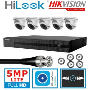 Hilook by Hikvision 8 Channel 5MP Lite Kit With Audio Cameras DVR-208Q-M1+ 5X THC-T150-MS White