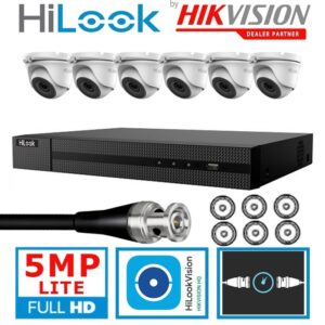 Hilook by Hikvision 8 Channel 5MP Lite Kit DVR-208Q-M1+ 6X THC-T150-MS White
