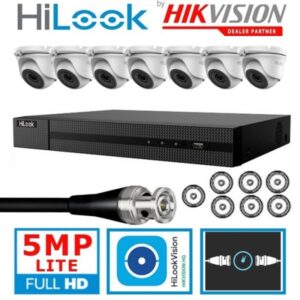 Hilook by Hikvision 8 Channel 5MP Lite Kit With Audio Cameras DVR-208Q-M1+ 7X THC-T150-MS White