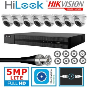 Hilook by Hikvision 8 Channel 5MP/3K Lite Kit With Audio Cameras DVR-208Q-M1+ 8X THC-T150-MS White
