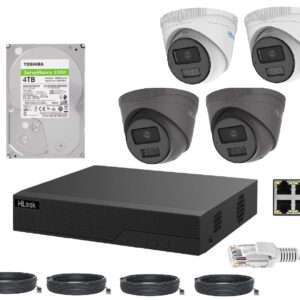 Hilook by Hikvision 4MP Smart Hybrid Color Audio IP PoE Camera Kits (1-4 Cameras White/Grey)