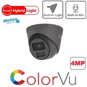 HILOOK 4MP COLORVU SMART HYBRID LIGHT NETWORK TURRET CAMERA WITH BUILT IN MIC 2.8MM IPC-T249HA-LU – GREY