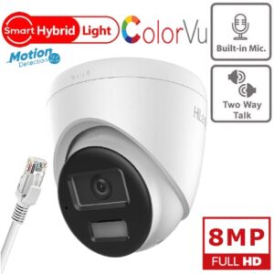HILOOK 8MP SMART HYBRID LIGHT WITH MIC AND SPEAKER 2.8MM FIXED TURRET NETWORK CAMERA IPC-T280HA-LUF/SL